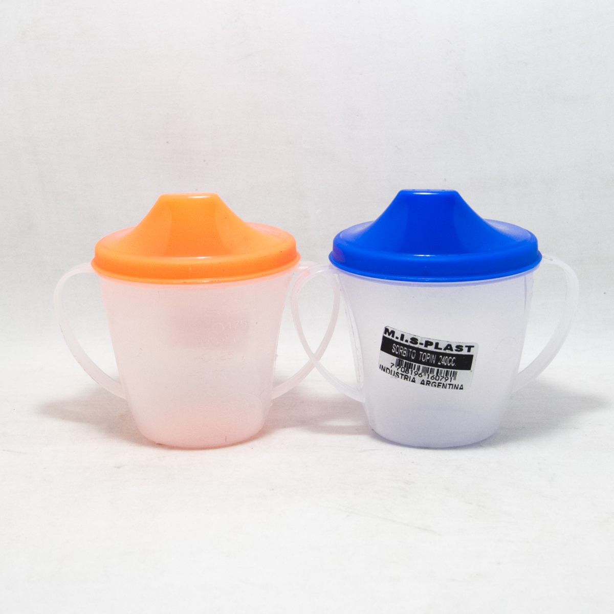 VASO PLASTICO INFANTIL CON ASAS Y TAPA CHUPITO 240CC