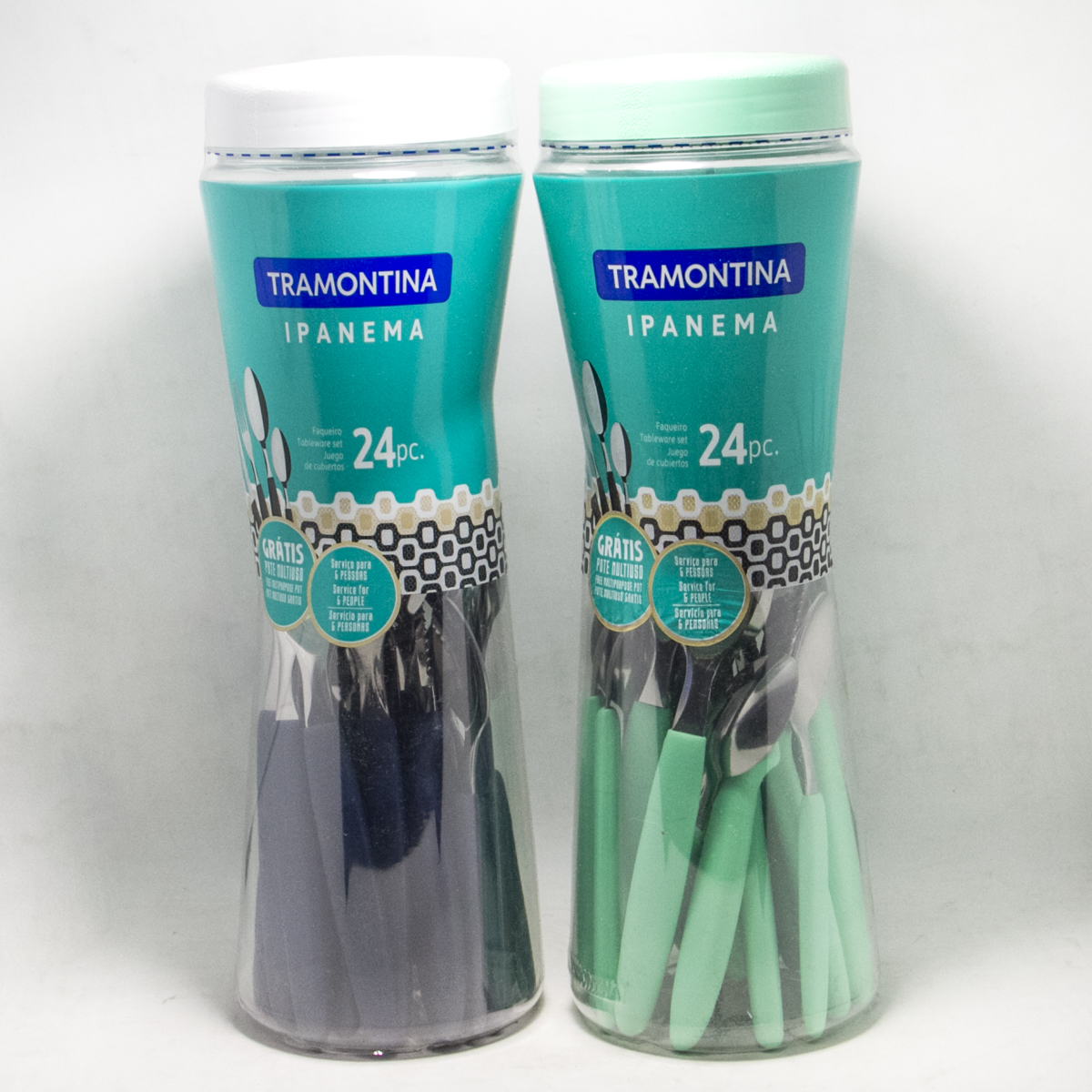 CUBIERTOS TRAMONTINA SET X 24 PIEZAS EN FRASCO PLASTICO REUTILIZABLE