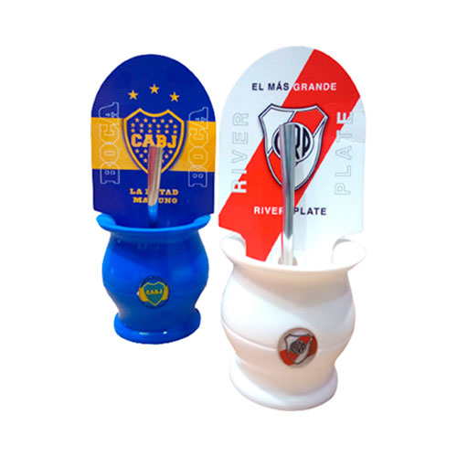 MATE PLASTICO CON BOMBILLA MOTIVOS FUTBOL