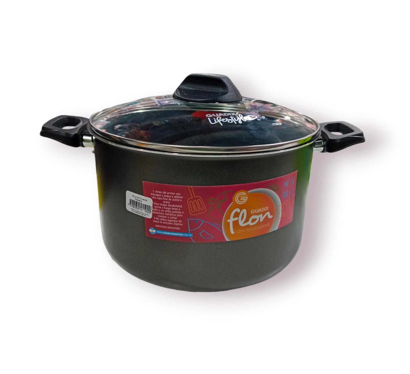 CACEROLA/OLLA ALTA TAPA DE VIDRIO TEFLON 7LTS N*26