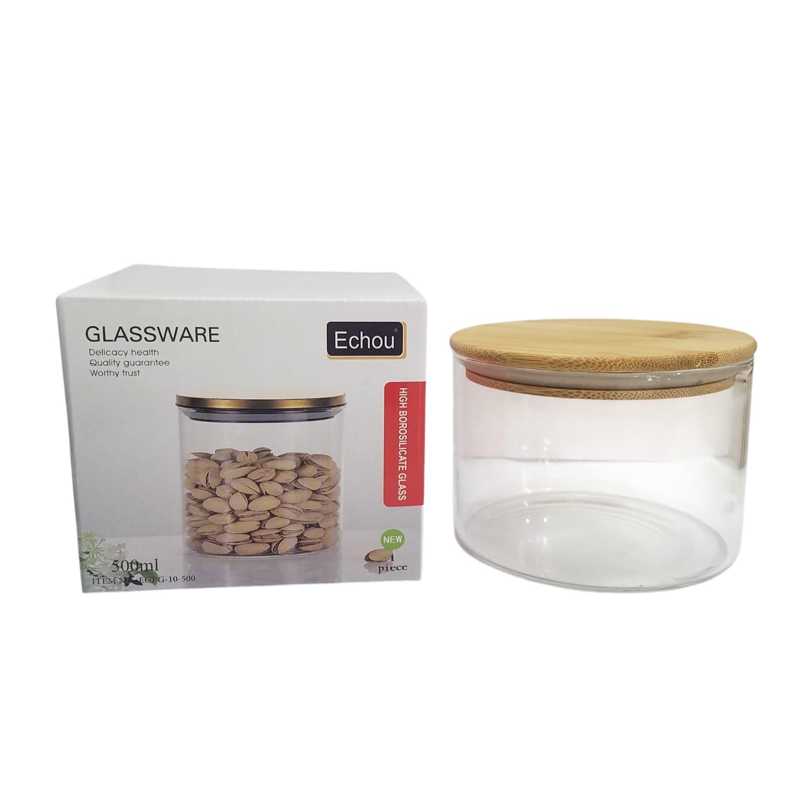 FRASCO VIDRIO 500ML CON TAPA SIMIL MADERA EN CAJA