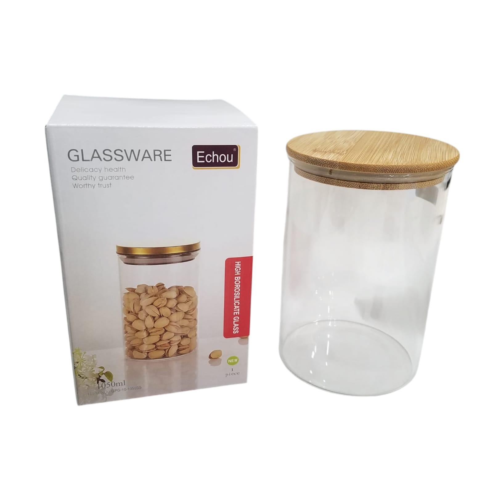 FRASCO VIDRIO 1000ML CON TAPA SIMIL MADERA EN CAJA