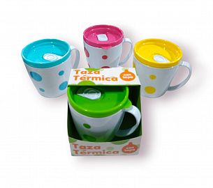 TAZA TERMICA CON TAPA PLASTICO EN CAJA 350ML