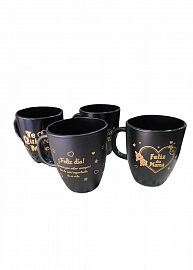 TAZA NEGRA VIDRIO VARIOS MOTIVOS