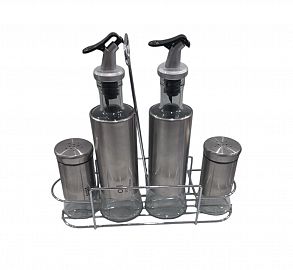 ACEITERO Y VINAGRERO + SALERO Y PIMENTERO BASE METALICA